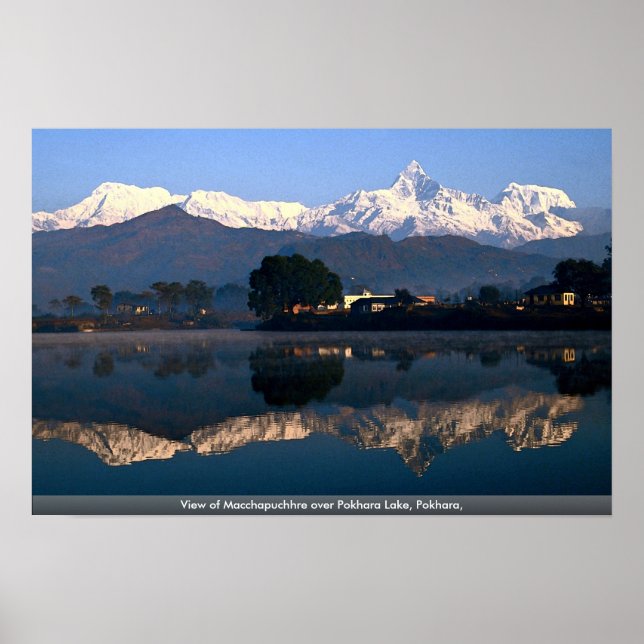 Poster Vue de Macchapuchhre sur le lac Pokhara, Pokhara, (Devant)