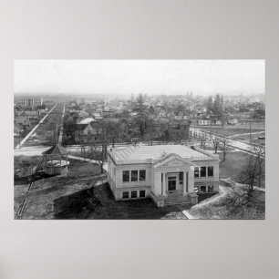 Poster Vue de Medford, Oregon et de la bibliothèque