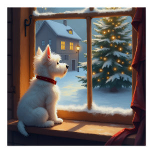 Poster Vue de Noël matinée du West Highland White Terrier