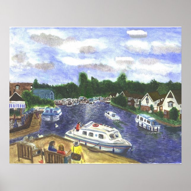 Poster Vue de Wroxham Bridge Norfolk Broads (Devant)