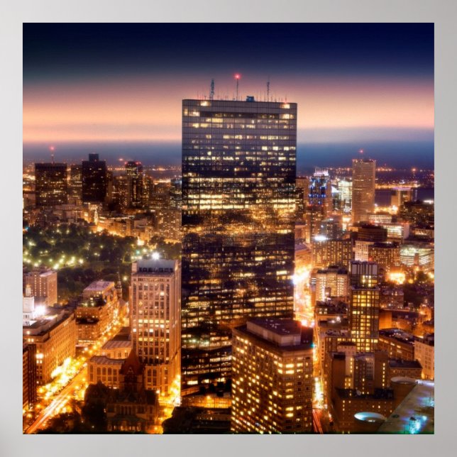 Poster Vue d'ensemble de Boston la nuit (Devant)