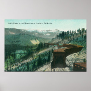 Poster Vue des bancs de neige au-dessus des voies ferrovi