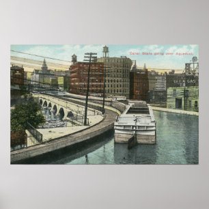 Poster Vue des bateaux de canal allant au-dessus de