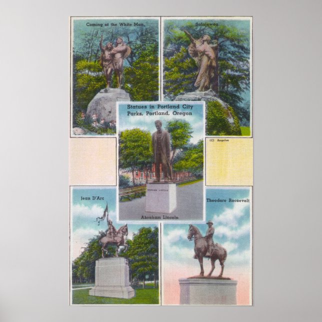 Poster Vue des statues dans les parcs de Portland City (Devant)