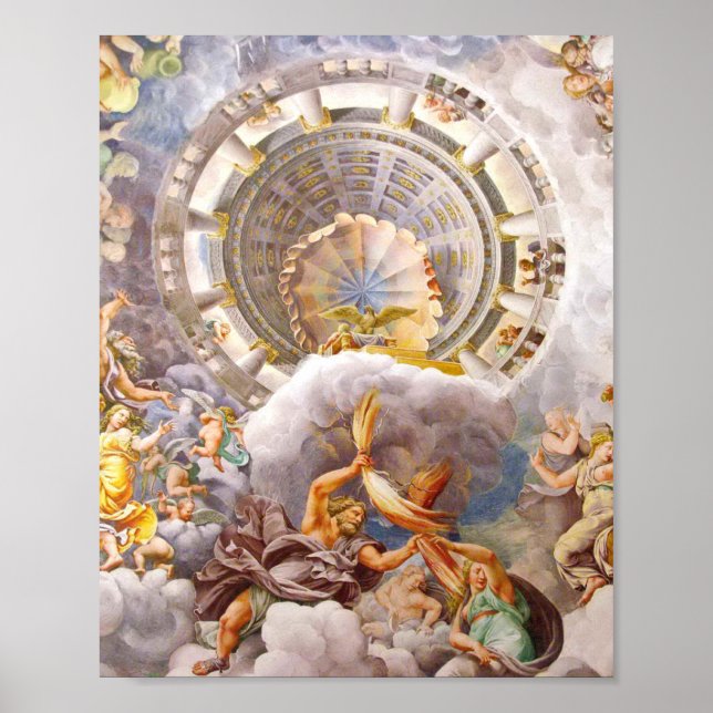 Poster Vue D'Olympus Accueil Dieux Fresco Par Giulio Roma (Devant)