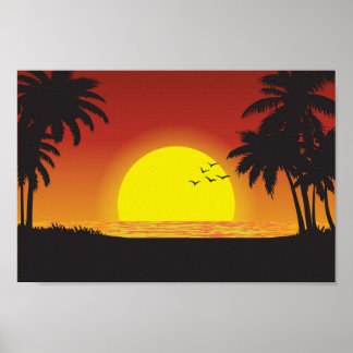 Poster Vue Du Coucher Du Soleil Sur L'Affiche De La Plage