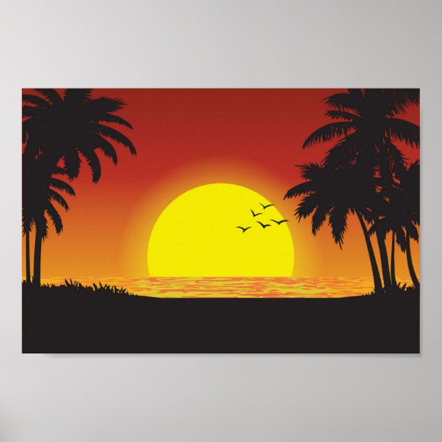 Poster Vue Du Coucher Du Soleil Sur L'Affiche De La Plage (Devant)