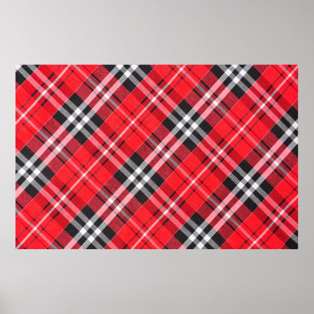 Poster Vue du dessus du motif en tissu tartan sur la tabl (Devant)