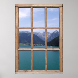 Poster Vue du lac Alpin depuis une fenêtre