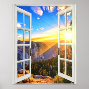 Poster Vue du lever de soleil sur la montagne Trompe l'oe