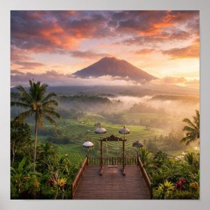 Poster Vue du mont Agung Lahangan Sweet Paysage artistiqu