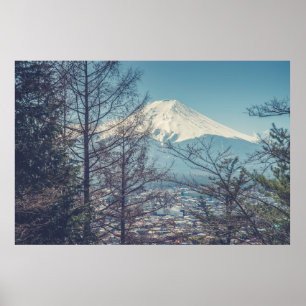 Poster Vue du Mont Fuji de la pagode rouge au japon (Vint