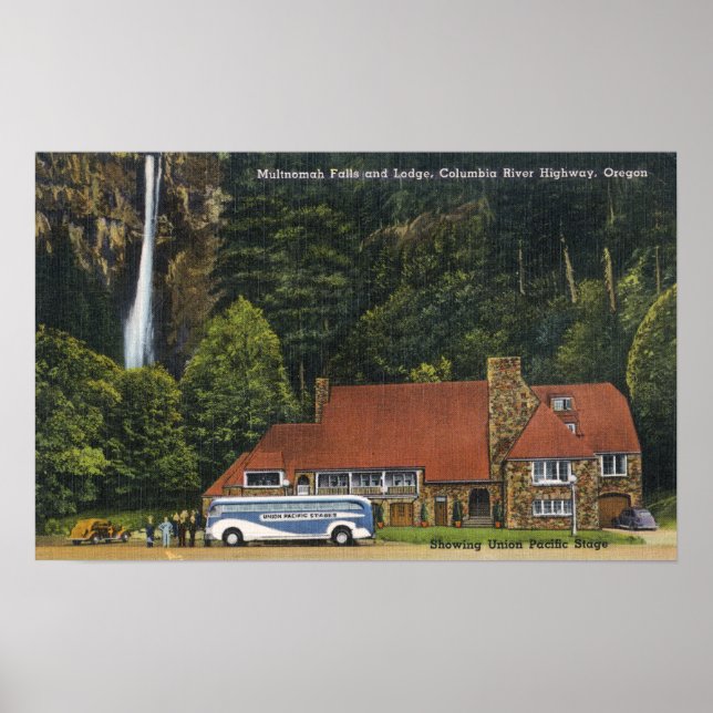 Poster Vue du Multnomah Falls Lodge (Devant)