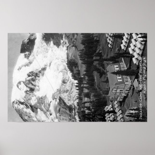 Poster Vue du Paradise Camp et du Mont Rainier (Devant)