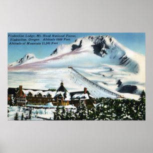 Poster Vue du pavillon Timberline, mont Hood en hiver