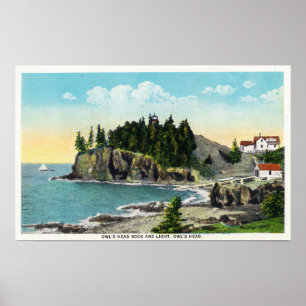 Poster Vue du phare de Owl's Head et du rocher de Owl's R