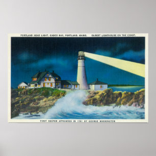 Poster Vue du phare principal de Portland sur la baie de