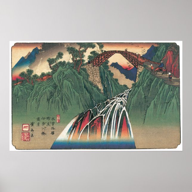 Poster Vue du pont sur la rivière Ina, Nojiri par Hiroshi (Devant)