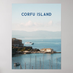 Poster Vue du port de la ville de Corfou, Voyage