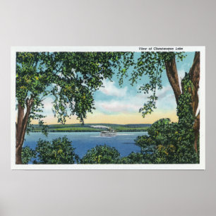 Poster Vue d'un bateau à vapeur sur le lac