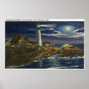 Poster Vue éclairée par la lune du phare principal de