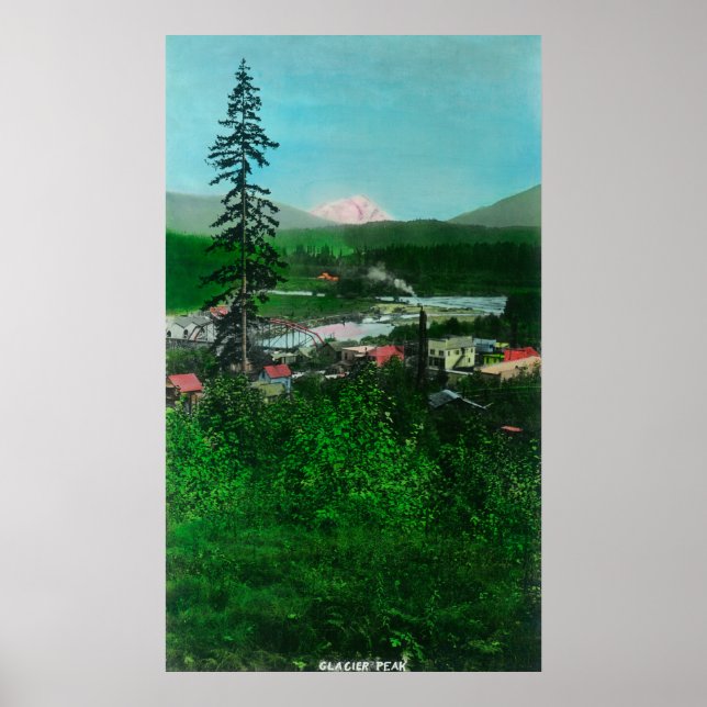 Poster Vue éloignée du pic glaciaire et de la ville (Devant)