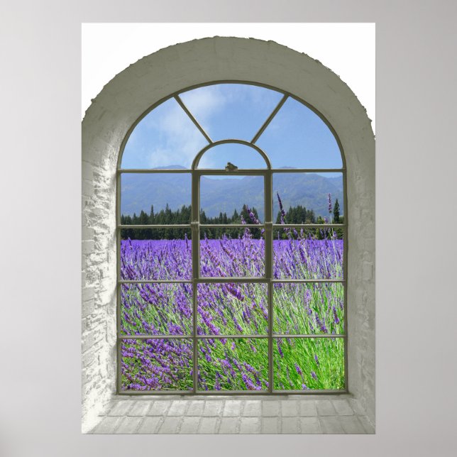Poster Vue Fenêtre Lavender Garden Faux (Devant)