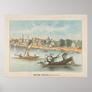 Poster Vue imagée vintage de la LA de Baton Rouge (1854)