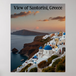 Poster Vue imprenable sur Santorin