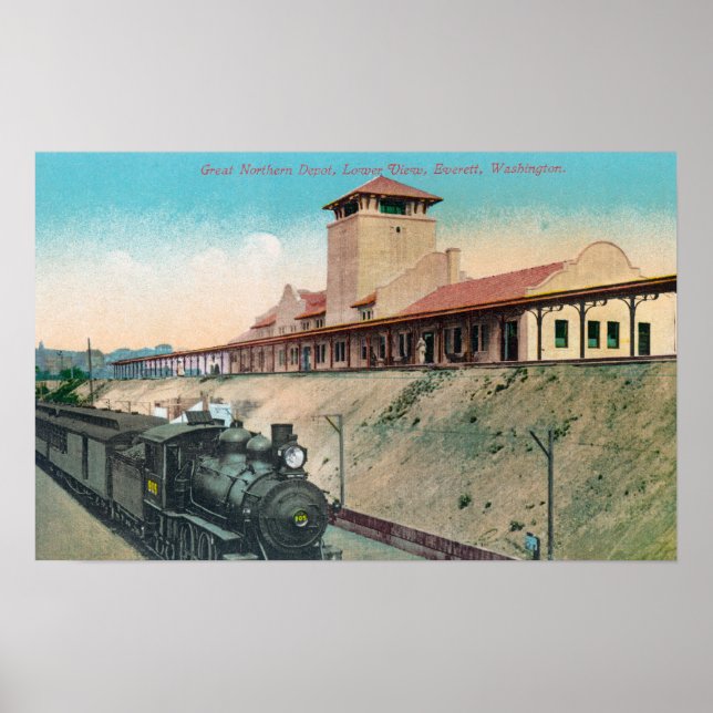 Poster Vue inférieure du grand dépôt et du train du Nord (Devant)
