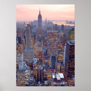 Poster Vue large de Manhattan au coucher du soleil