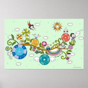 Poster Vue latérale des enfants jouant sur la branche de 