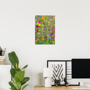 Poster Vue magnifique de la prairie printanière florissan