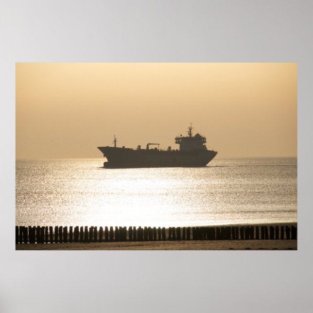 Poster Vue mer - bateau (Devant)
