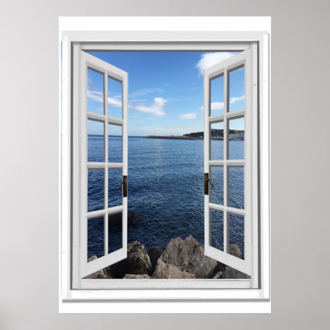 Poster Vue mer calme Trompe l'oeil Fake Window (Devant)