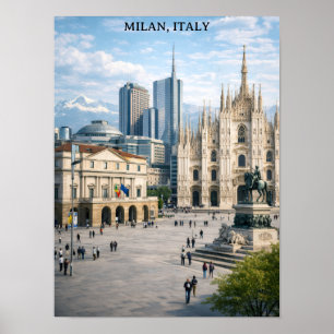 Poster Vue minimale de la ville de Milan Italie Monuments