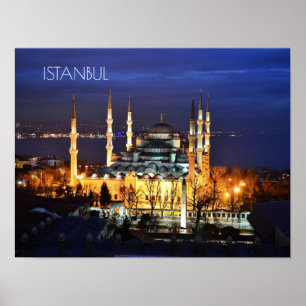Poster Vue nocturne de la Mosquée Bleue à Istanbul Turqui