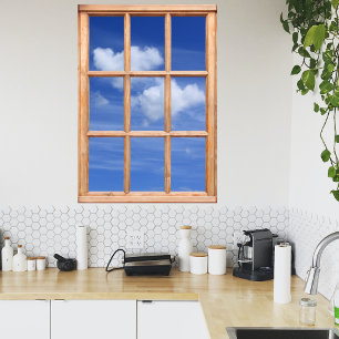 Poster Vue Nuages blancs flottants - Effet Fenêtre