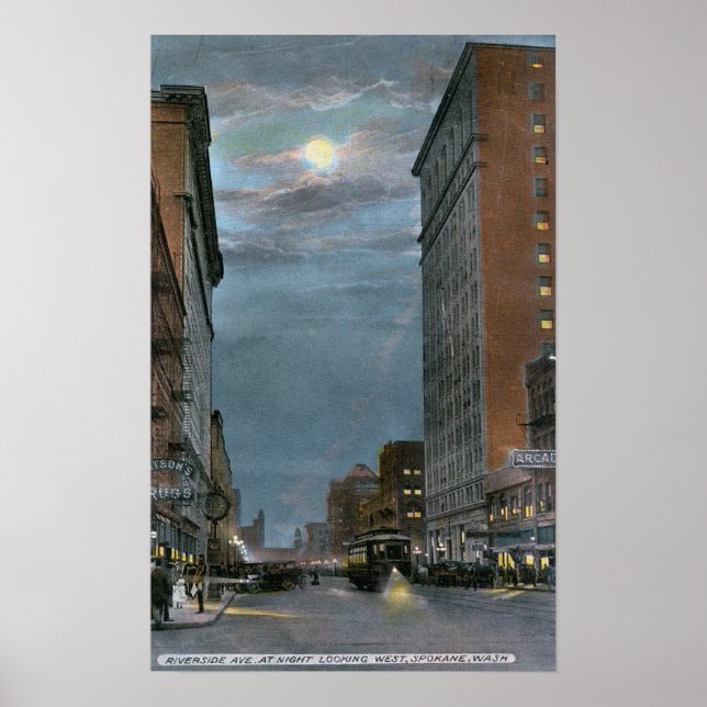 Poster Vue ouest de l'avenue Riverside à la nuit (Devant)