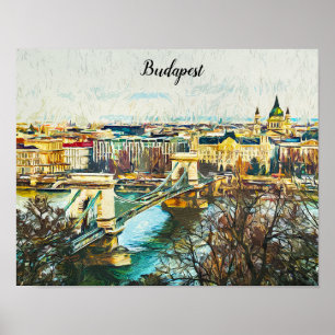 Poster Vue panoramique de la peinture à l'huile de Budape