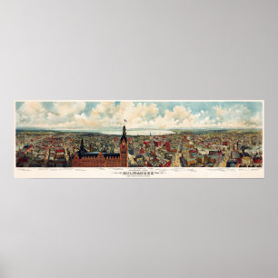 Poster Vue panoramique de Milwaukee le Wisconsin en 1898