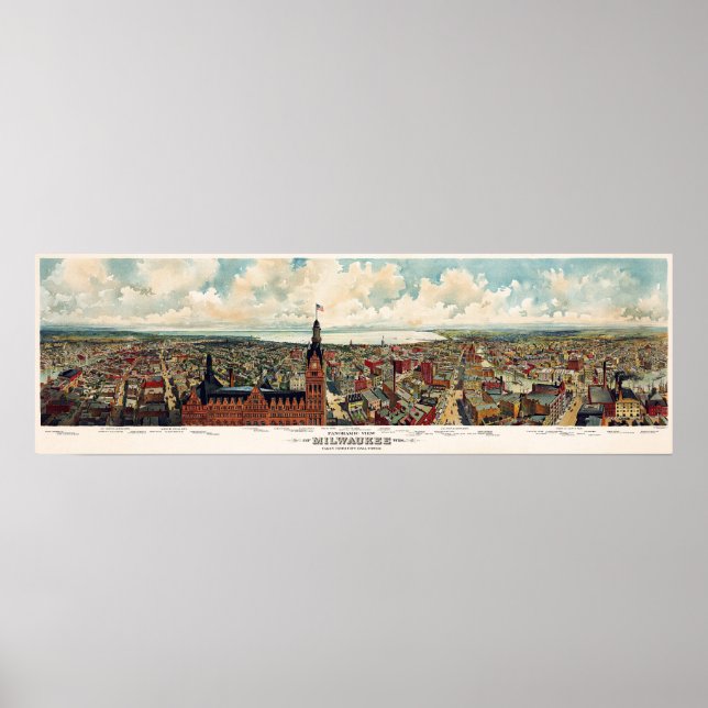 Poster Vue panoramique de Milwaukee Wisconsin en 1898 (Devant)