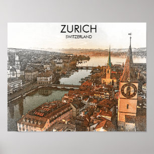 Poster Vue panoramique de Zurich Suisse