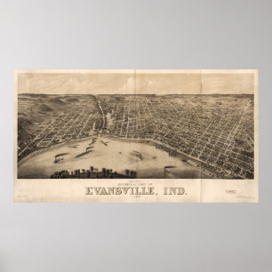 Poster Vue panoramique d'Evansville, Indiana (1880)