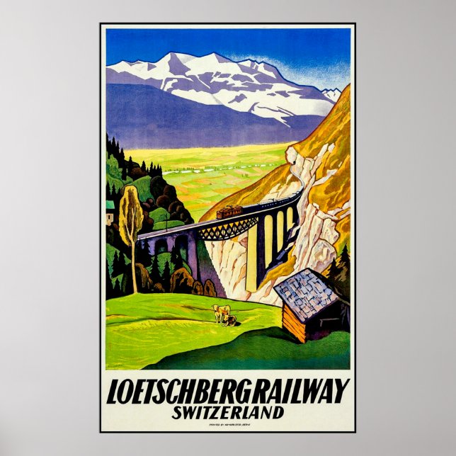 Poster Vue panoramique sur le chemin de fer Loetschberg,  (Devant)