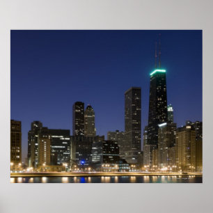 Poster Vue panoramique sur le lac de Chicago à la tombée 