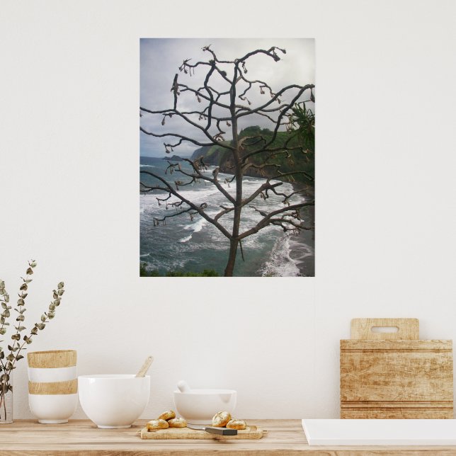 Poster Vue photo de l'arbre de plage de l'océan hawaïen (Cuisine)