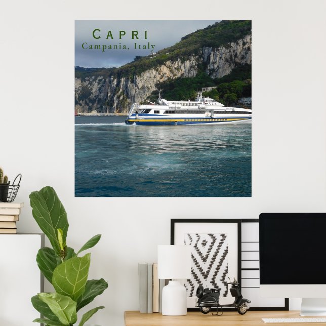 Poster Vue pittoresque du bateau à passagers à Capri Ital (Bureau à domicile)
