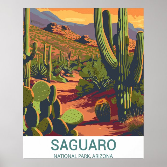 Poster Vue Pittoresque du rétro Saguaro (Devant)