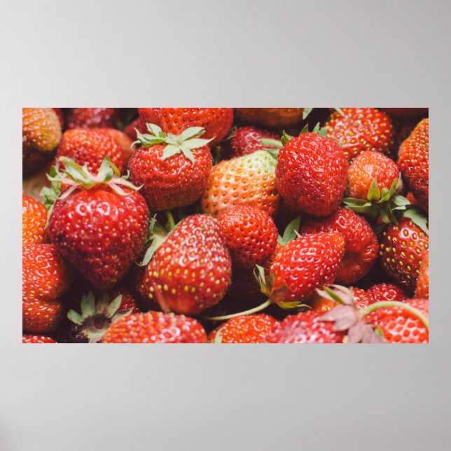 Poster Vue rapprochée sur fraise fraîche d'été avec la pi (Devant)